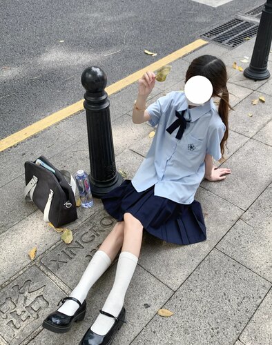 学院风JK制服蓝色樱花衬衫短袖衬衫叠穿绀色短裙校供感女夏季套装