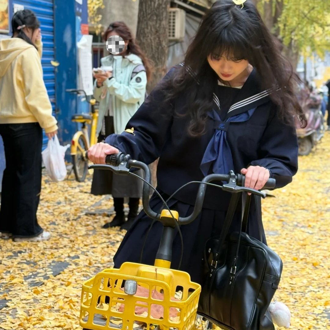日系JK制服学院风绀色短裙女秋冬水手服绀三本长袖校供感百搭套装