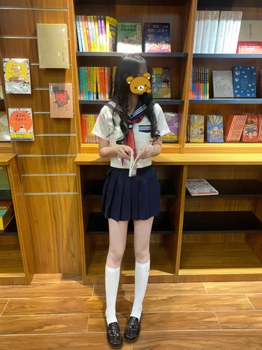 原创JK制服白三本短袖水手服叠穿穿校供感绀短裙学院风女夏季套装