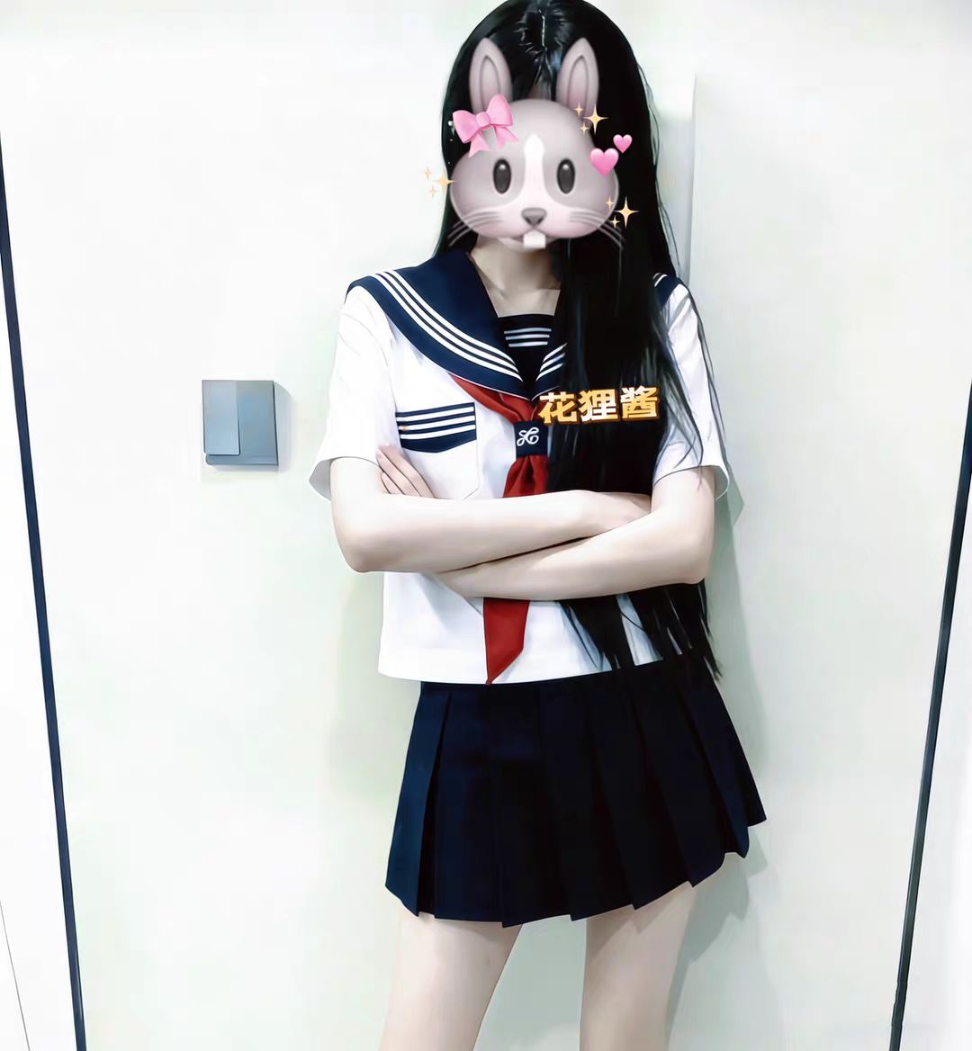 【花狸酱】日系JK制服白三本短袖水手服叠穿绀色短裙女夏季裙套装
