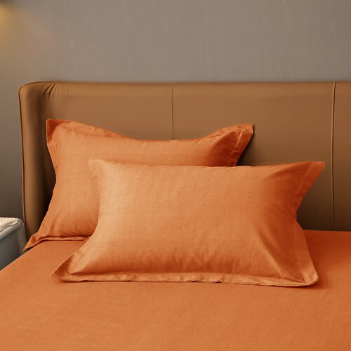 秋冬枕套纯棉桔色加厚磨毛素色