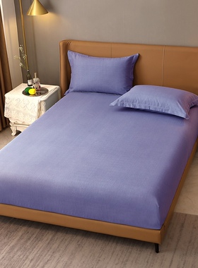 2026新款简约素色加厚纯棉32支磨毛单品床笠牛仔蓝紫色软床包
