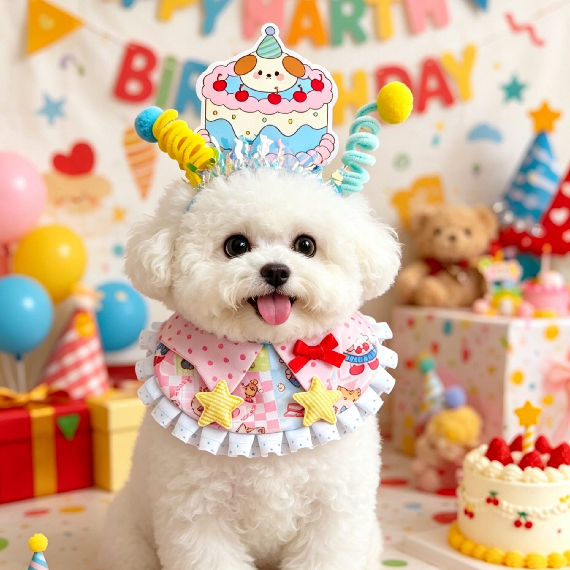 猫咪狗狗生日蛋糕发箍围脖宠物中小型犬泰迪卡通印花拍照道具装饰