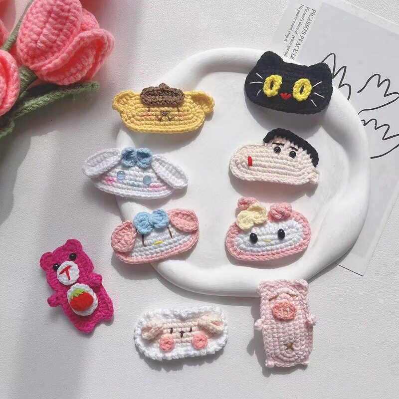 韩系手工毛线钩织卡通发夹可爱儿童宝宝bb夹甜美少女风发饰刘海夹