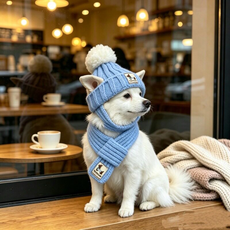 宠物针织围巾帽子秋冬狗狗保暖毛球漏耳帽比熊雪纳瑞可爱小狗围脖