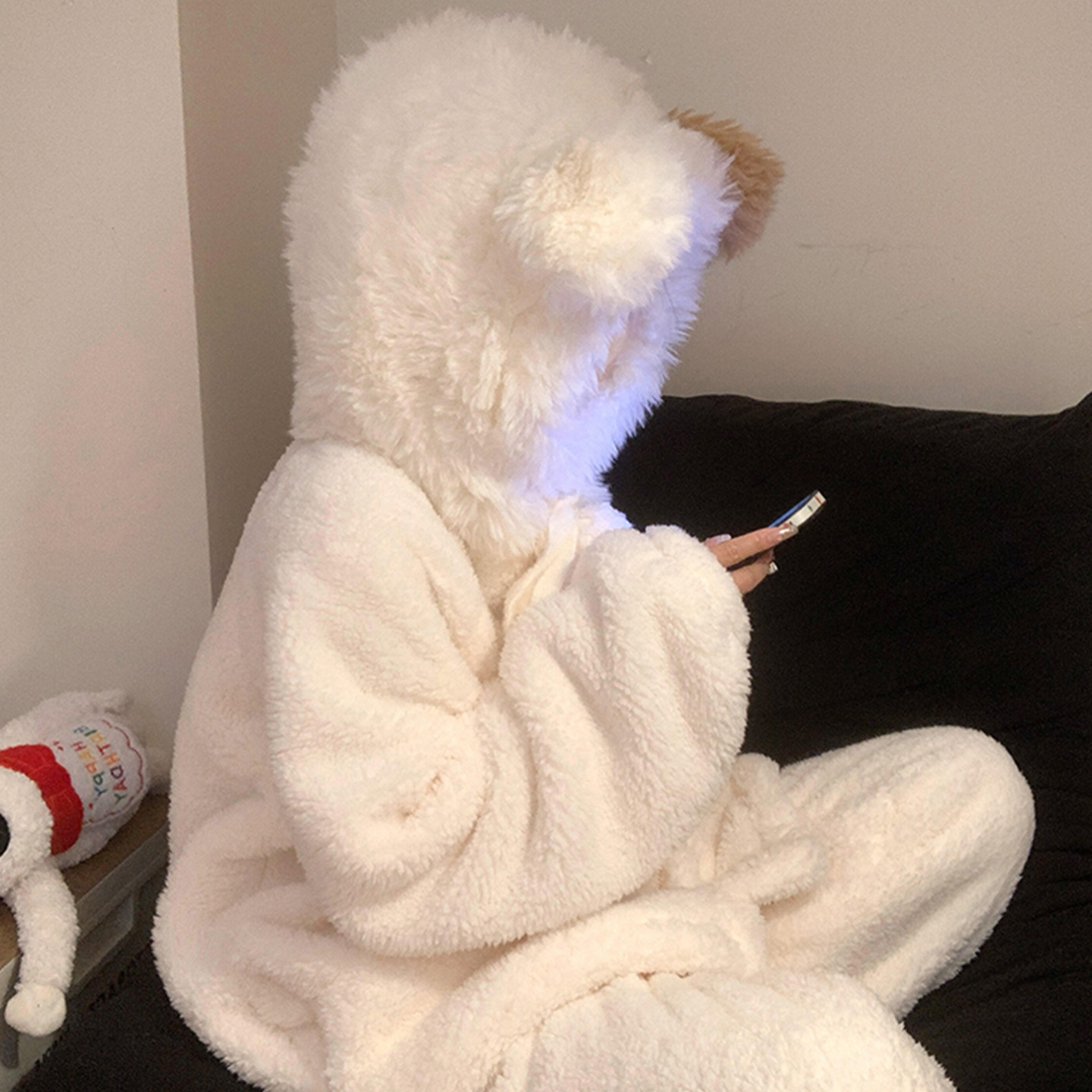 维多利亚珊瑚绒睡衣女款2025新款冬季加厚连帽小熊白色家居服套装,女士内衣/男士内衣/家居服,睡衣/家居服套装,淘宝优惠券,粉丝福利购,淘宝优惠卷