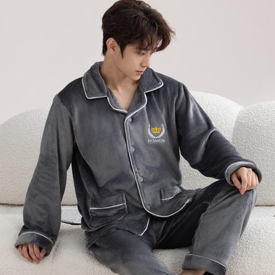 冬天薄绒保暖纯色海岛绒男士睡衣