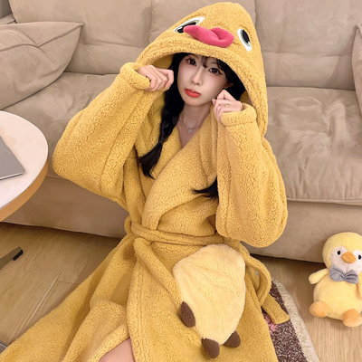 冬天加厚搞怪卡通珊瑚绒女士睡袍