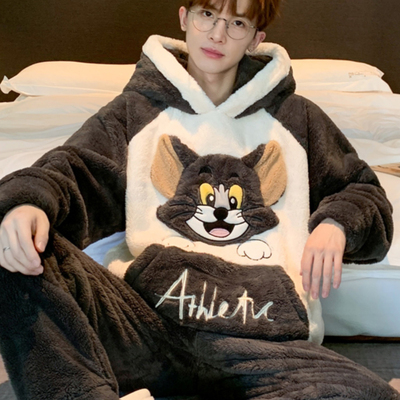 冬天加厚保暖珊瑚绒男士睡衣套装