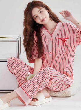 维多利亚纯棉睡衣女款2026新款夏季短袖甜美高级感条纹家居服套装