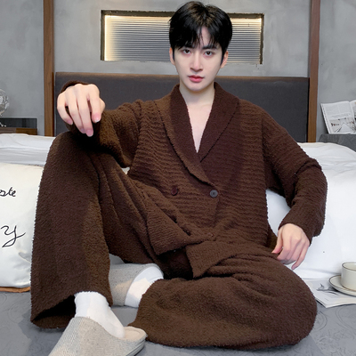 加厚半边绒高级感男士睡衣套装冬