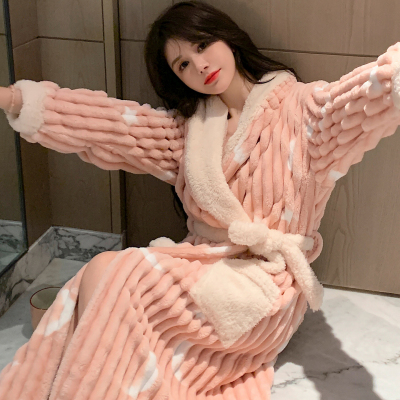 冬天加厚保暖法兰绒甜美女士睡袍