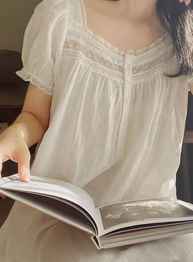 维多利亚纯棉睡裙女款2026新款夏季睡衣法式宫廷甜美高级感家居服