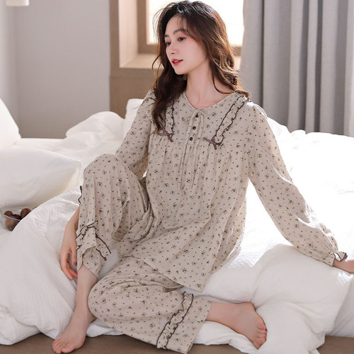 春秋款可外穿高级感纯棉女士睡衣