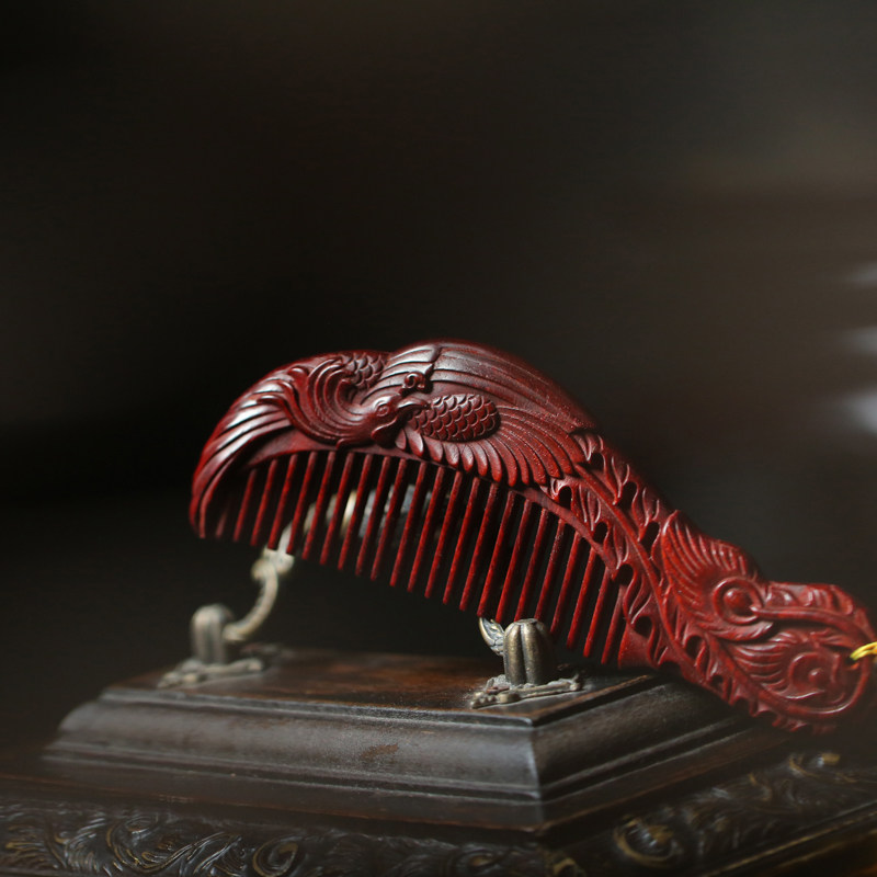 天然正品印度小叶紫檀木梳子女檀木龙凤对梳结婚礼物送姐姐闺蜜