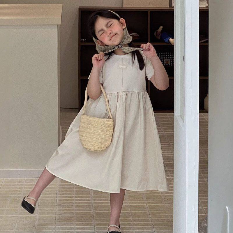 26夏季新款女童洋气度假风沙滩连衣裙儿童韩版贴标拼接短袖裙子潮