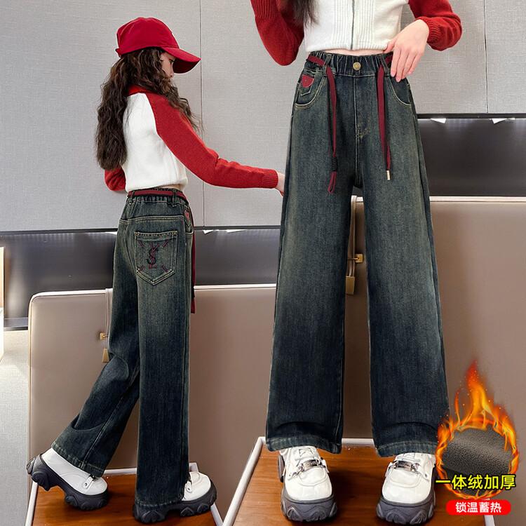 女童牛仔裤秋冬款大童阔腿裤