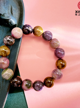 天然老矿碧玺手串红铜钛金发晶玛瑙黑曜石榴石粉紫黄白水晶手链女