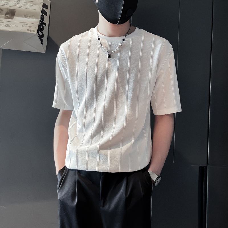 TX13-P48高级感冰丝短袖T恤男夏季针织条纹时尚休闲透上衣，男装T恤，欢达网商园(电商基地)B363-1