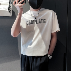 TX09-P48-社会小伙白色短袖T恤男夏轻奢简约小众设计高级感男潮图片