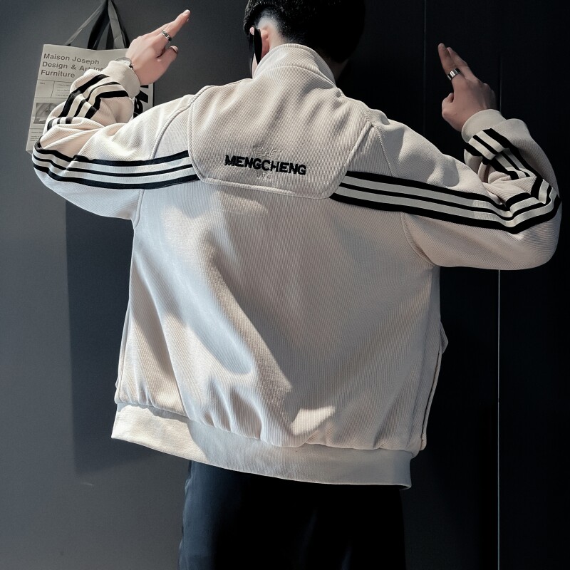 JK19-P108控148白色社会小伙店主风假两件夹克外套，男装夹克，电商B363-1