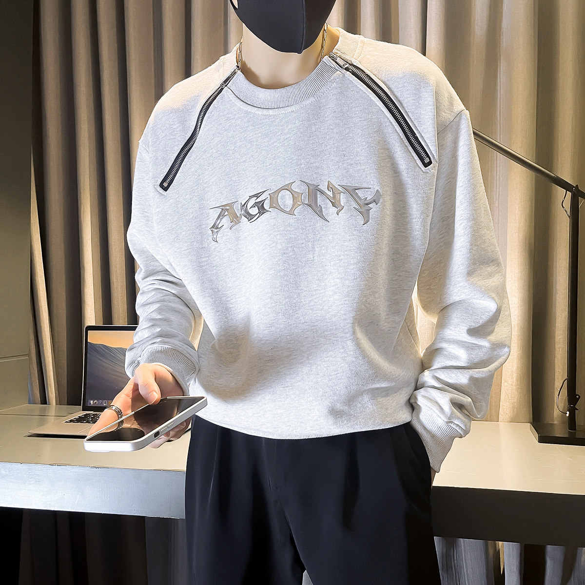 秋季男士卫衣店主风社会小伙B363-1WY09P75灰色,男装卫衣,电商B363-1