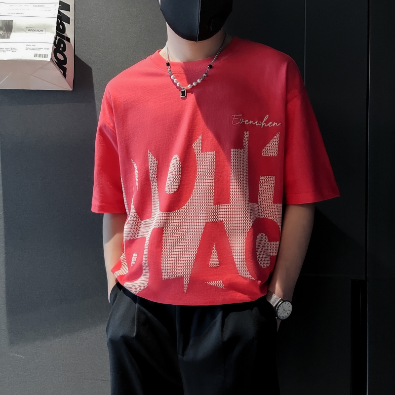TX12-P58-2023社会小伙玫红色日系休闲男士短袖T恤上衣半袖潮流，男装T恤，电商B363-1