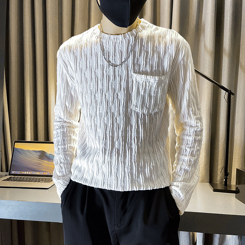 B363-1-CT02-P48高级感秋季男士圆领t恤打底衫潮流体恤,男装T恤,电商B363-1