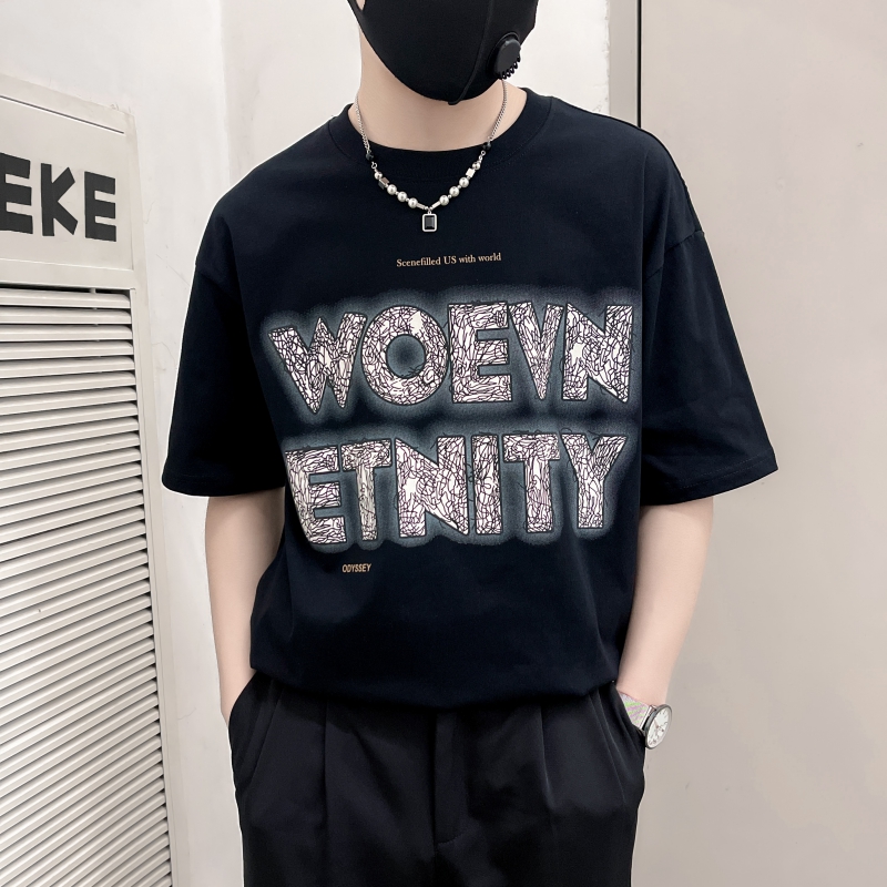 TX14-P58社会小伙黑色夏季男士丝光棉短袖男新款百搭休闲t恤，男装T恤，电商B363-1