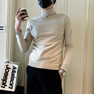 M15 P48秋冬高领毛衣纯色打底针织衫男士2024新款社会小伙图片