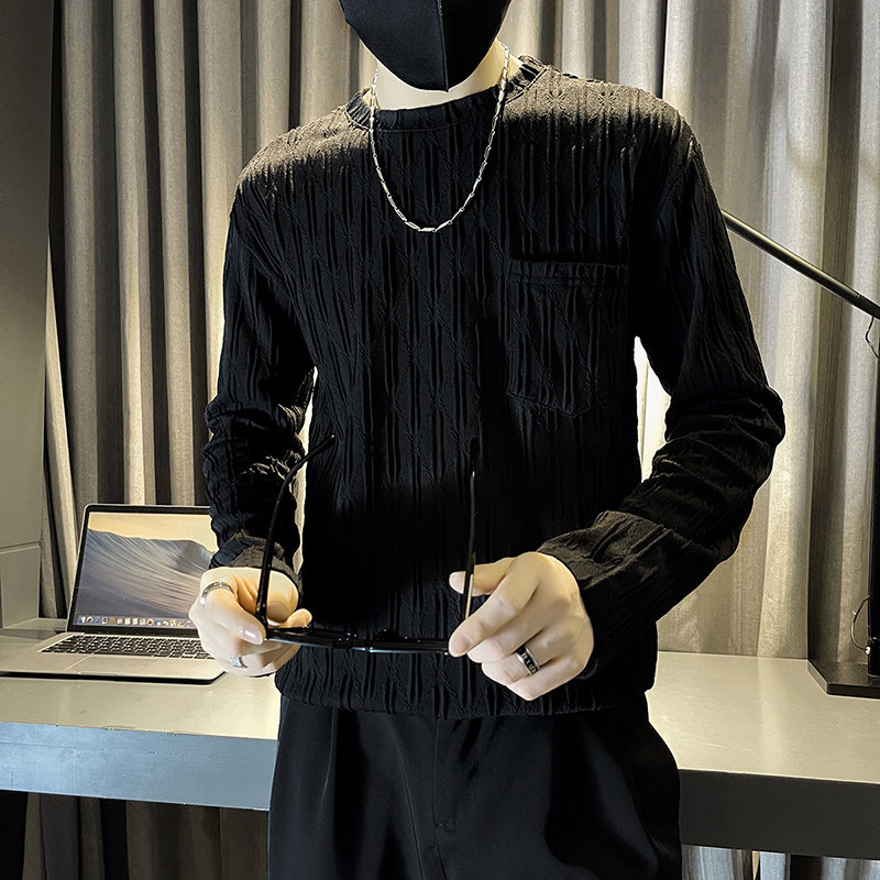 B363-1-CT02-P48高级感秋季男士圆领t恤打底衫潮流体恤,男装T恤,电商B363-1