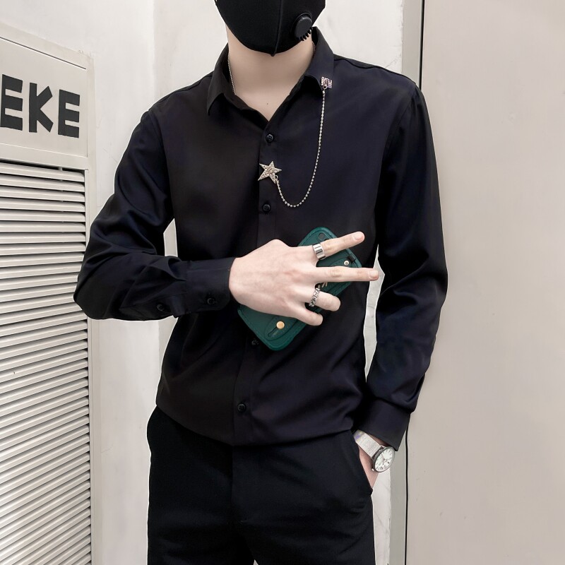 CS14-P58控78翻领修身冰感长袖条纹店主风纯色衬衫,男装衬衫,电商B363-1