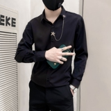 CS14-P58控78翻领修身冰感长袖条纹店主风纯色衬衫，男装衬衫，电商B363-1