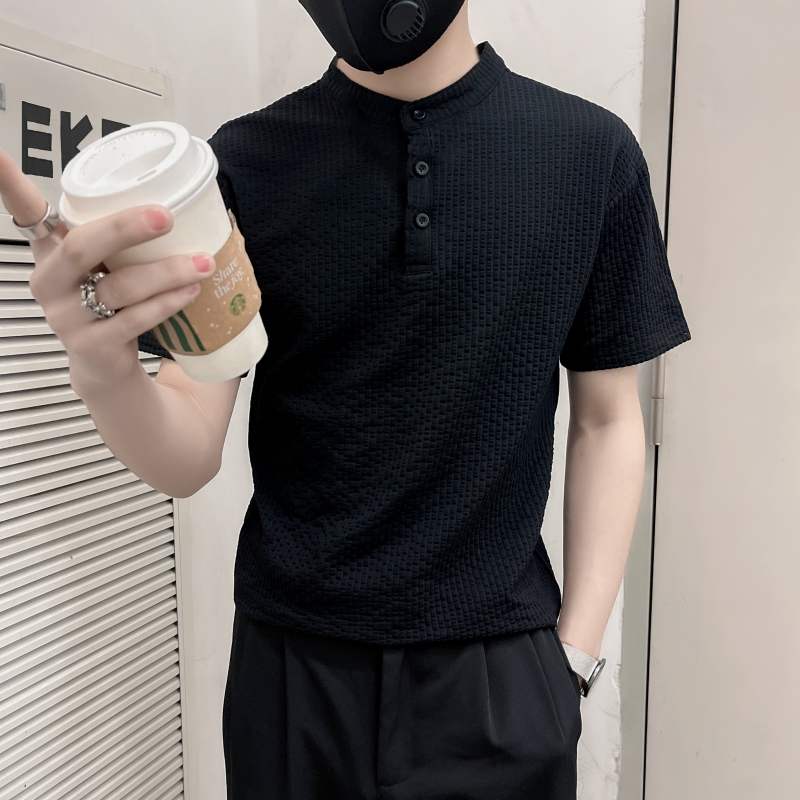 TX05-特P48控68黑色夏季新款冰丝纯色社会小伙店主风短袖T恤男，男装T恤，电商B363-1