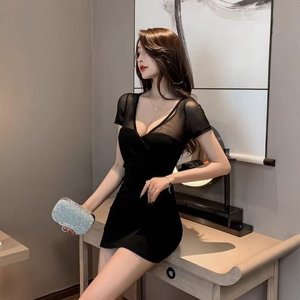 夜场女装气质性感低胸桑拿连衣裙显瘦洗浴小姐足浴足疗技师工作服