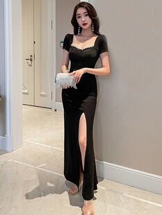 深V低胸性感夜总会长款连衣裙女宴会车模夜总会ktv佳丽夜场晚礼服