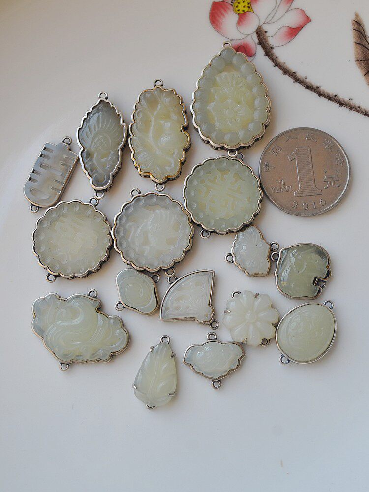 더블 링 빈티지 실버 상감 HETIAN 옥 옥 연결 액세서리 DIY  주얼리 액세서리