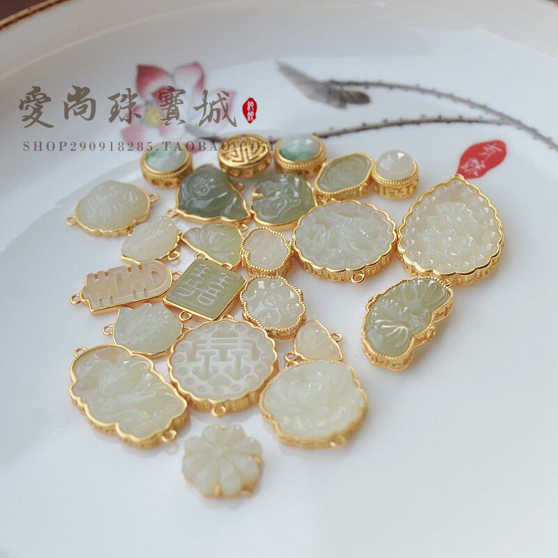 [고대 금으로 도금된  ] HETIAN JADE XIHUAXIANGYUN 연결 조각 DIY로 도금된  루즈 비즈 골드