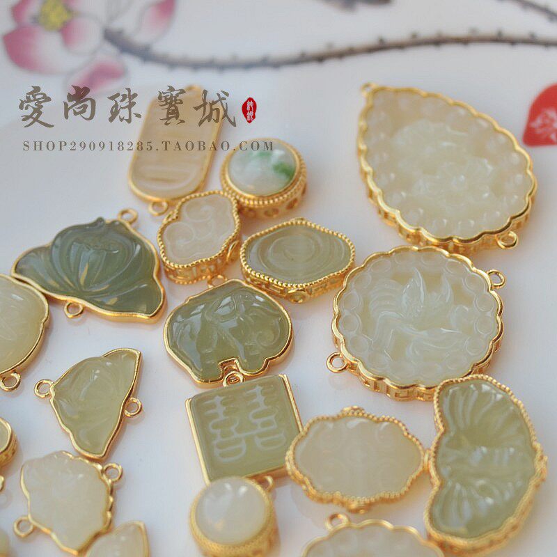 [고대 금으로 도금된  ] HETIAN JADE XIHUAXIANGYUN 연결 조각 DIY로 도금된  루즈 비즈 골드