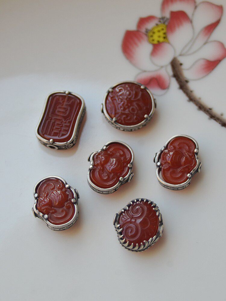 비즈 실버 붉은 마노 비즈와 상감 팔찌 팔찌 펜던트 비즈 DIY  팔찌 액세서리 실버 액세서리