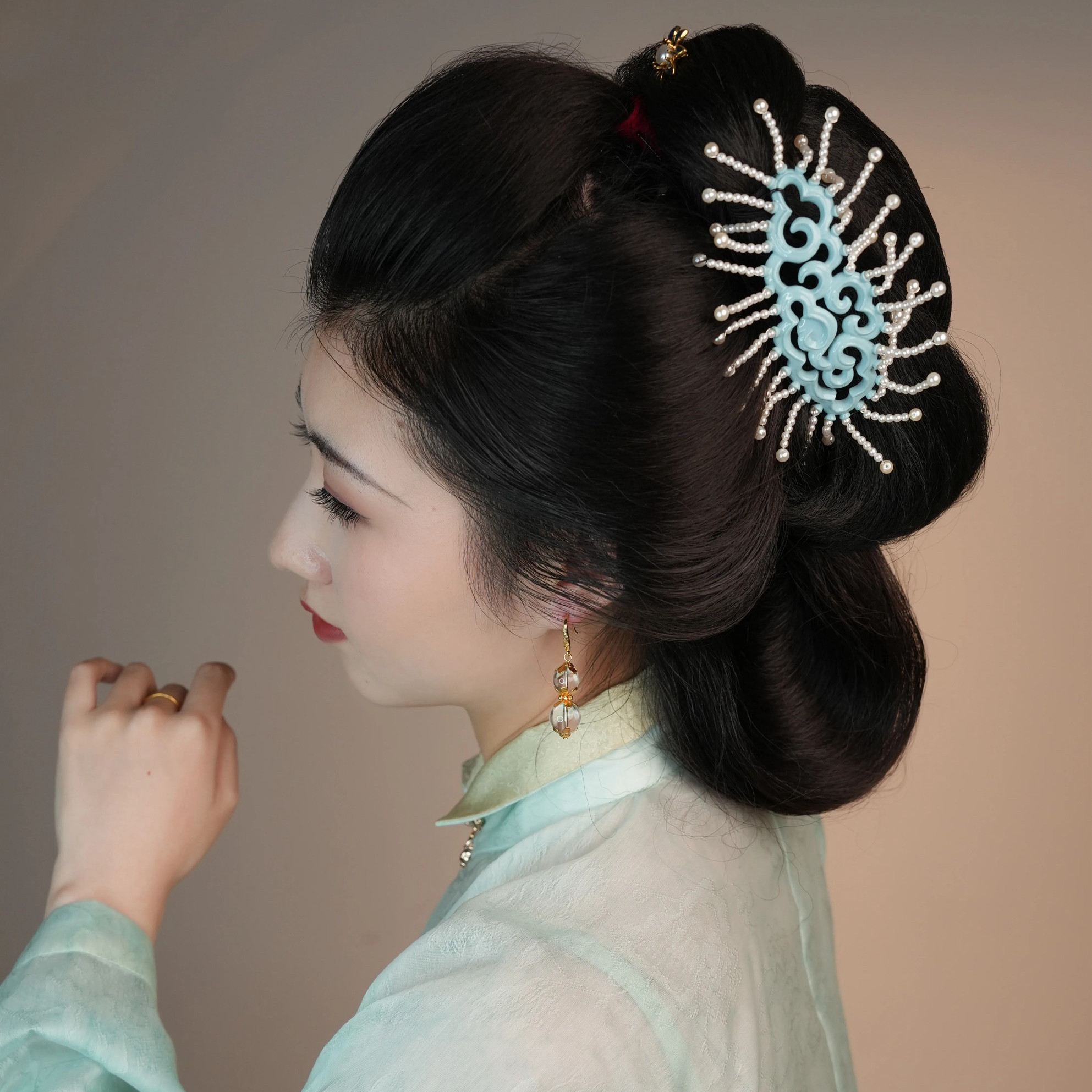 女仙图册复原珠花-3d打印仿珍珠发簪掩鬓发钗汉服古风发饰头饰