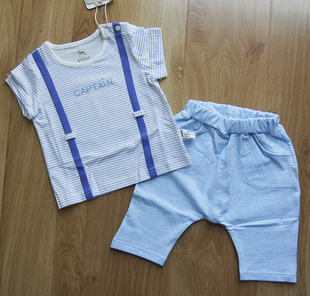 米乐熊男幼童套装夏薄款小童假两件短袖t恤大PP短裤运动短裤套装