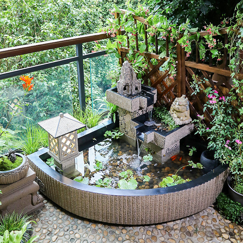创意阳台鱼池水景花园布置庭院水池装饰造景假山盆景植物流水摆件,家居饰品,装饰摆件,淘宝优惠券,粉丝福利购,淘宝优惠卷