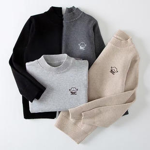 儿童圆领毛衣黑白色中大童纯色打底线衫宝宝套头男女童全棉针织衫