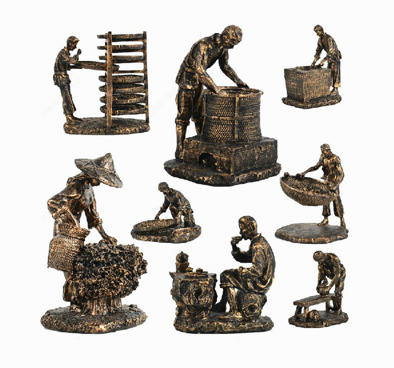 茶室工艺品摆设茶宠 传统铁观音制茶八件套 人物雕塑采茶摆件包邮