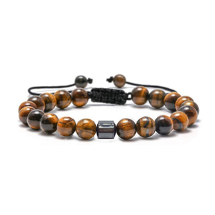 简约跨境 地图虎眼石编制手链 白松火山石可调节配饰赤铁矿手串