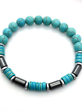 欧美饰品天然蓝松石黑胆石六边形配件弹力绳串珠手链