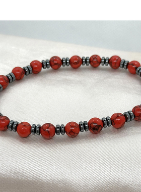 石头串珠黑色石红松白松石磁石隔片手链情侣手串饰品