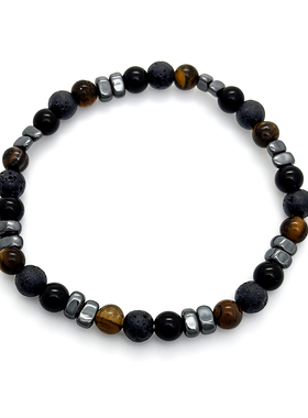 跨境不规则黑胆石手链虎眼石火山石手工串珠弹力手链饰品