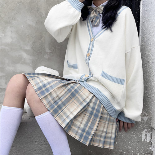 【四件套装】jk毛衣开衫女秋冬日系学生清新JK制服针织外套百褶裙